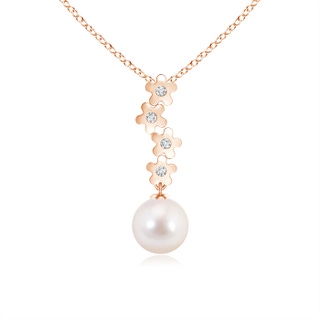 8mm AAAA Akoya Cultured Pearl Pendant with Cascading Flowers in Rose Gold
