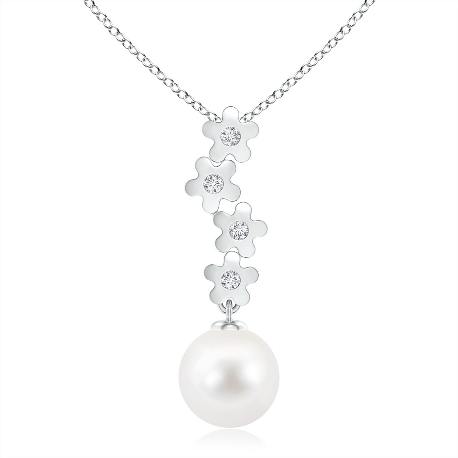 10mm AA Freshwater Pearl Pendant with Cascading Flowers in White Gold 