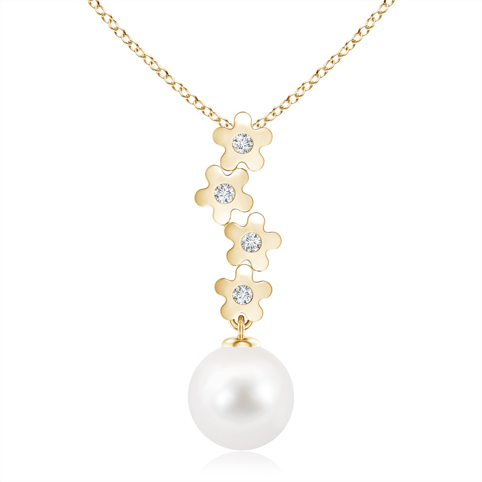 10mm AA Freshwater Pearl Pendant with Cascading Flowers in Yellow Gold 
