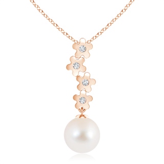 10mm AAA Freshwater Pearl Pendant with Cascading Flowers in Rose Gold