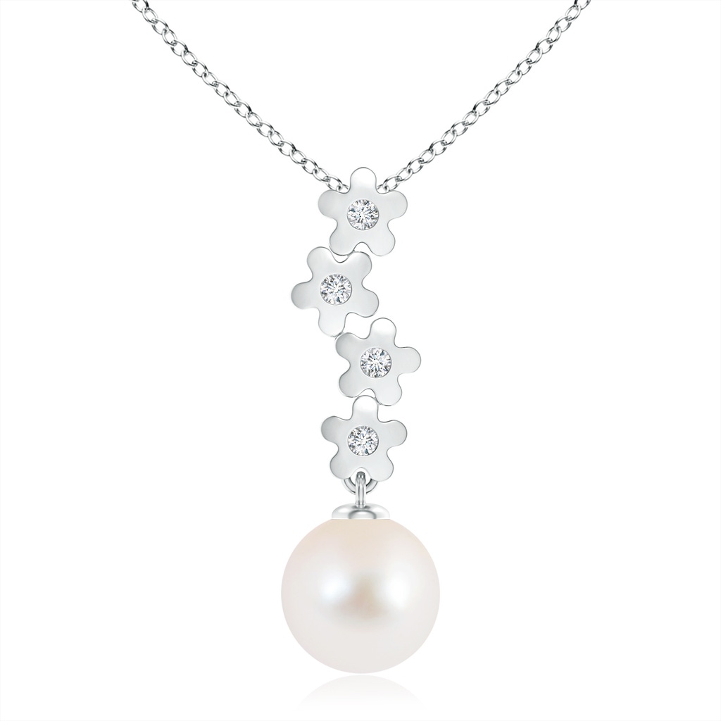 10mm AAA Freshwater Pearl Pendant with Cascading Flowers in White Gold