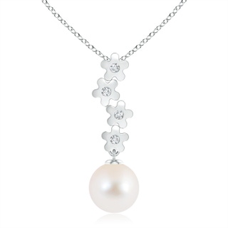10mm AAA Freshwater Pearl Pendant with Cascading Flowers in White Gold