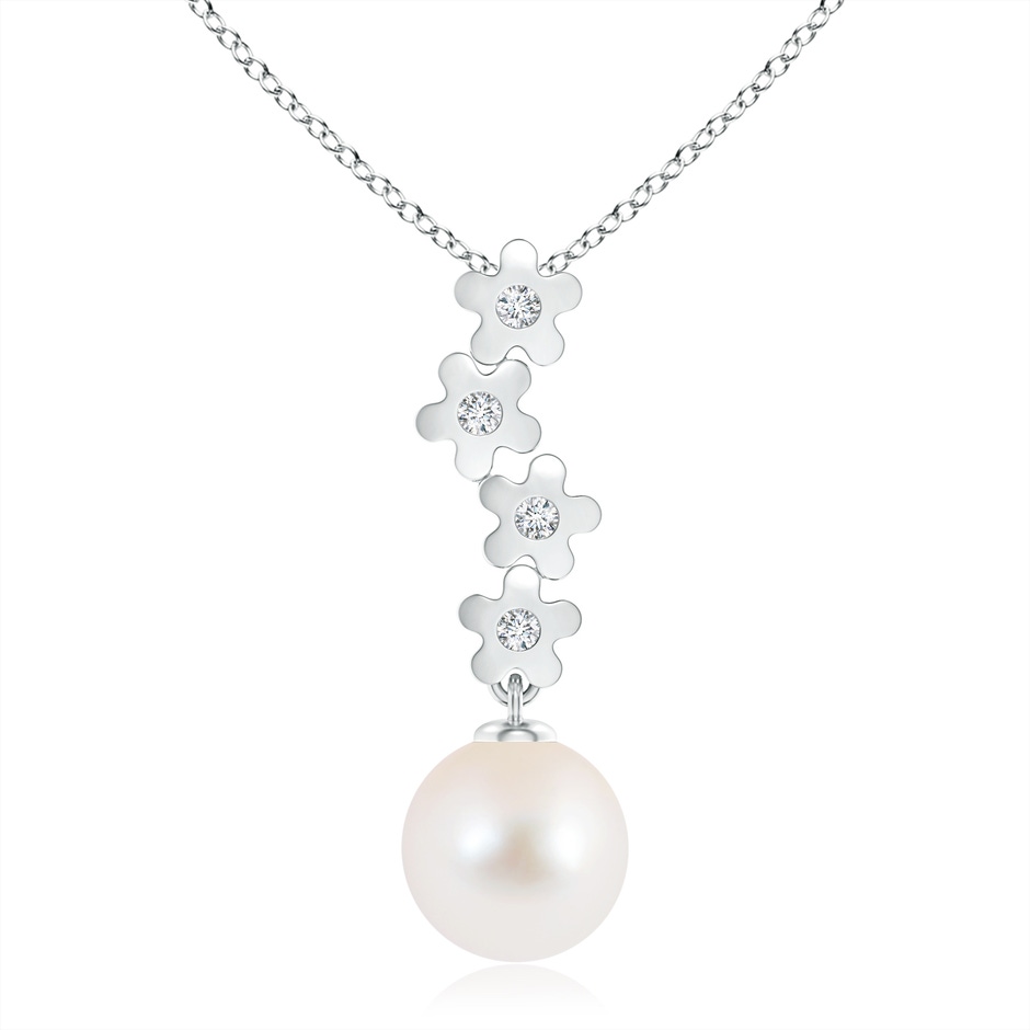 10mm AAA Freshwater Pearl Pendant with Cascading Flowers in White Gold 