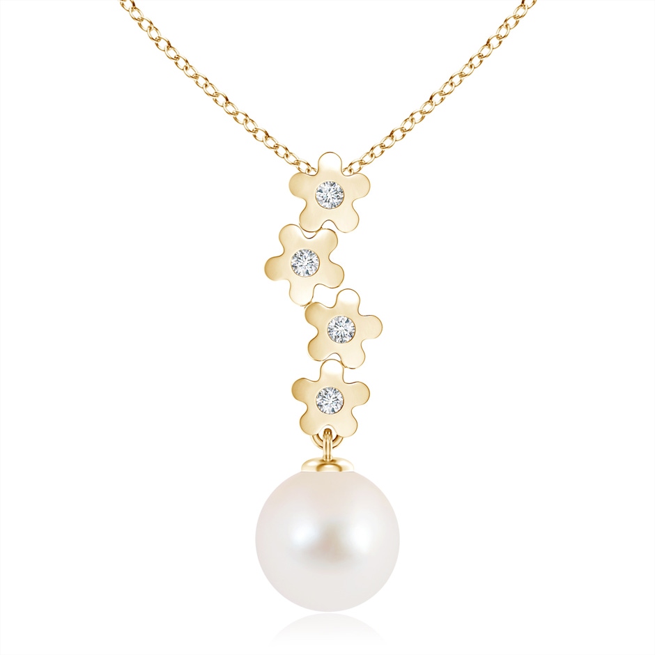 10mm AAA Freshwater Pearl Pendant with Cascading Flowers in Yellow Gold 