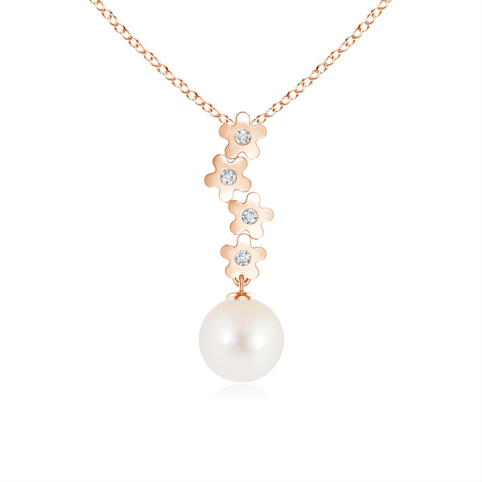 8mm AAA Freshwater Pearl Pendant with Cascading Flowers in Rose Gold 