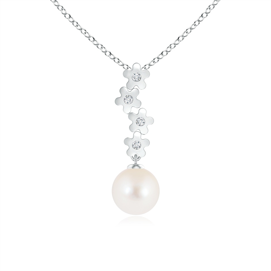 8mm AAA Freshwater Pearl Pendant with Cascading Flowers in White Gold 