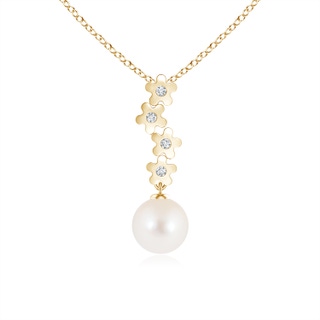 8mm AAA Freshwater Pearl Pendant with Cascading Flowers in Yellow Gold