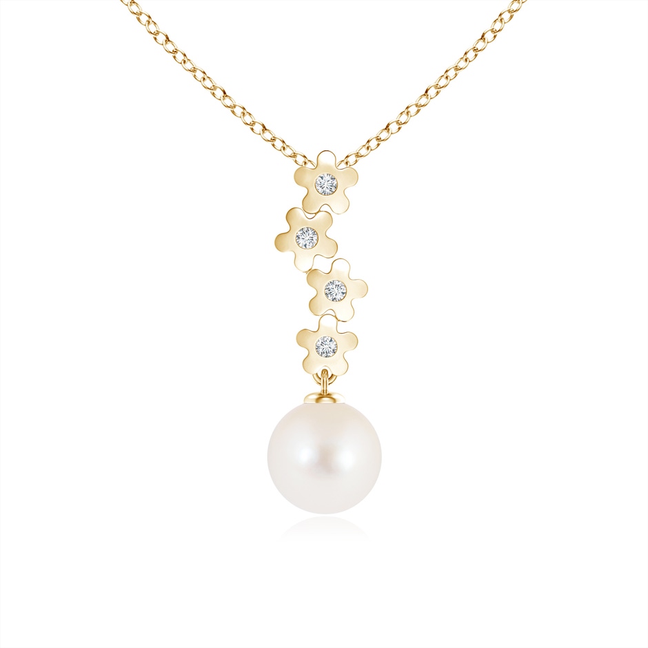 8mm AAA Freshwater Pearl Pendant with Cascading Flowers in Yellow Gold 