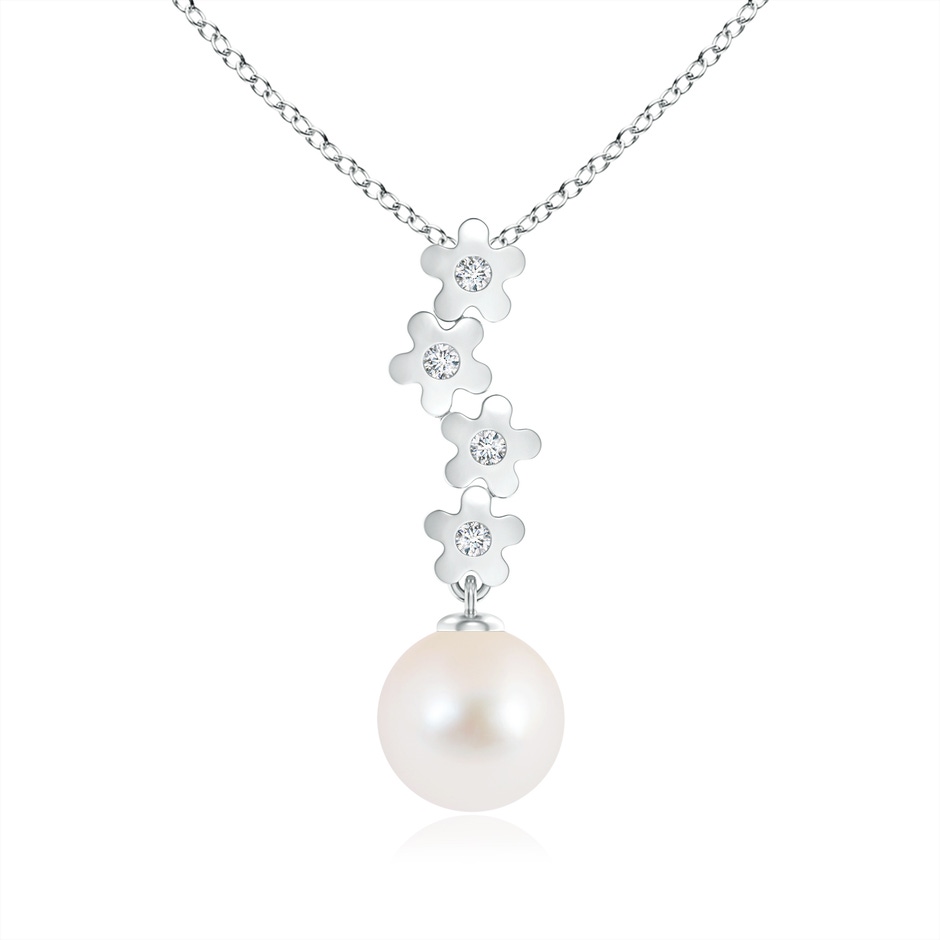 9mm AAA Freshwater Pearl Pendant with Cascading Flowers in White Gold 