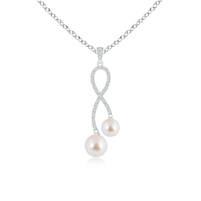 8mm AAA Two Stone Akoya Cultured Pearl Twist Pendant in White Gold