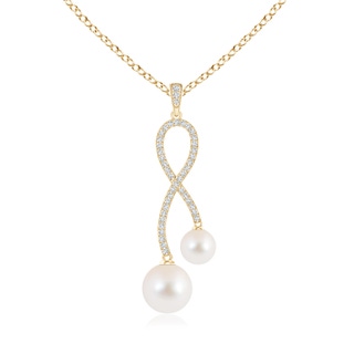 10mm AAA Two Stone Freshwater Cultured Pearl Twist Pendant in 9K Yellow Gold