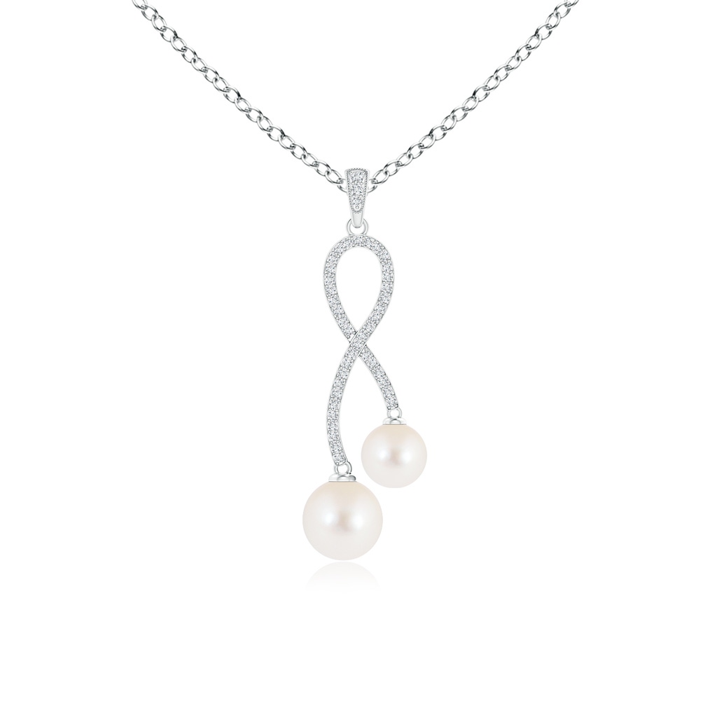 8mm AAA Two Stone Freshwater Cultured Pearl Twist Pendant in White Gold