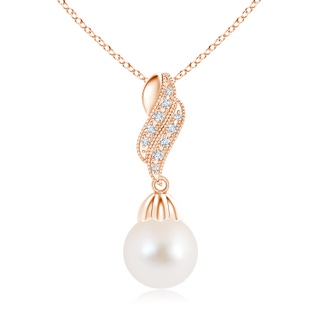 10mm AAA Vintage Inspired Freshwater Cultured Pearl Dangle Pendant in Rose Gold