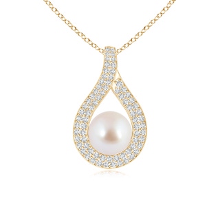 8mm AAA Akoya Cultured Pearl Pendant with Diamond-Encrusted Loop in Yellow Gold