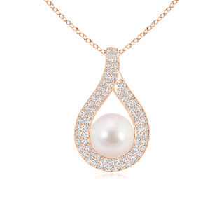 8mm AAAA Akoya Cultured Pearl Pendant with Diamond-Encrusted Loop in Rose Gold