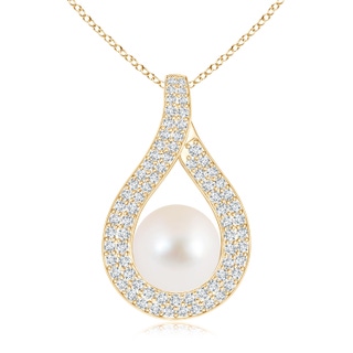 10mm AAA Freshwater Cultured Pearl Pendant with Diamond-Encrusted Loop in Yellow Gold