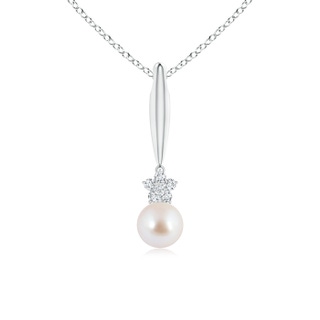 8mm AAA Akoya Cultured Pearl Drop Pendant with Diamond Flower in White Gold