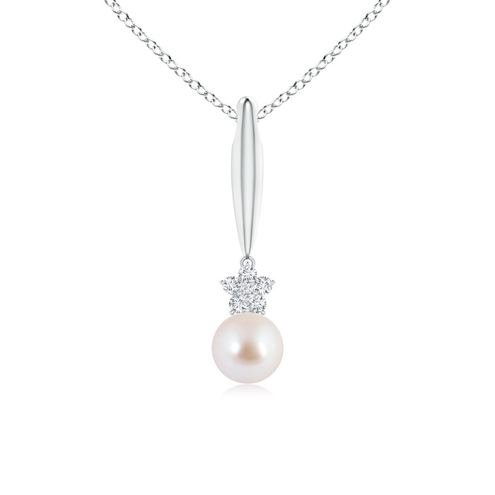 8mm AAA Akoya Cultured Pearl Drop Pendant with Diamond Flower in White Gold 