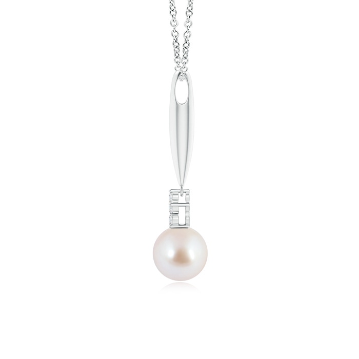 8mm AAA Akoya Cultured Pearl Drop Pendant with Diamond Flower in White Gold product image