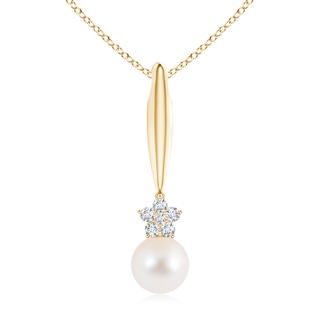 10mm AAA Freshwater Pearl Drop Pendant with Diamond Flower in 9K Yellow Gold
