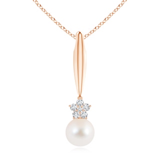 10mm AAA Freshwater Pearl Drop Pendant with Diamond Flower in Rose Gold