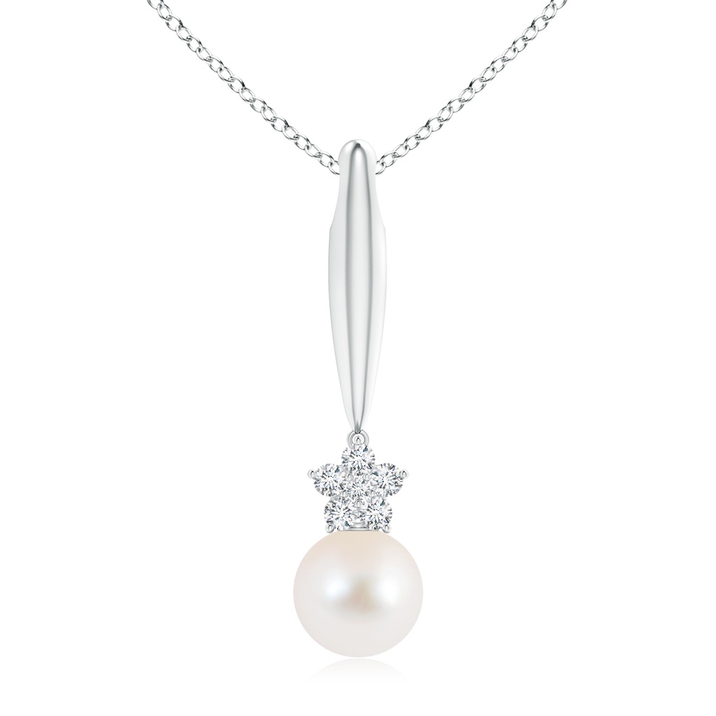 10mm AAA Freshwater Pearl Drop Pendant with Diamond Flower in S999 Silver