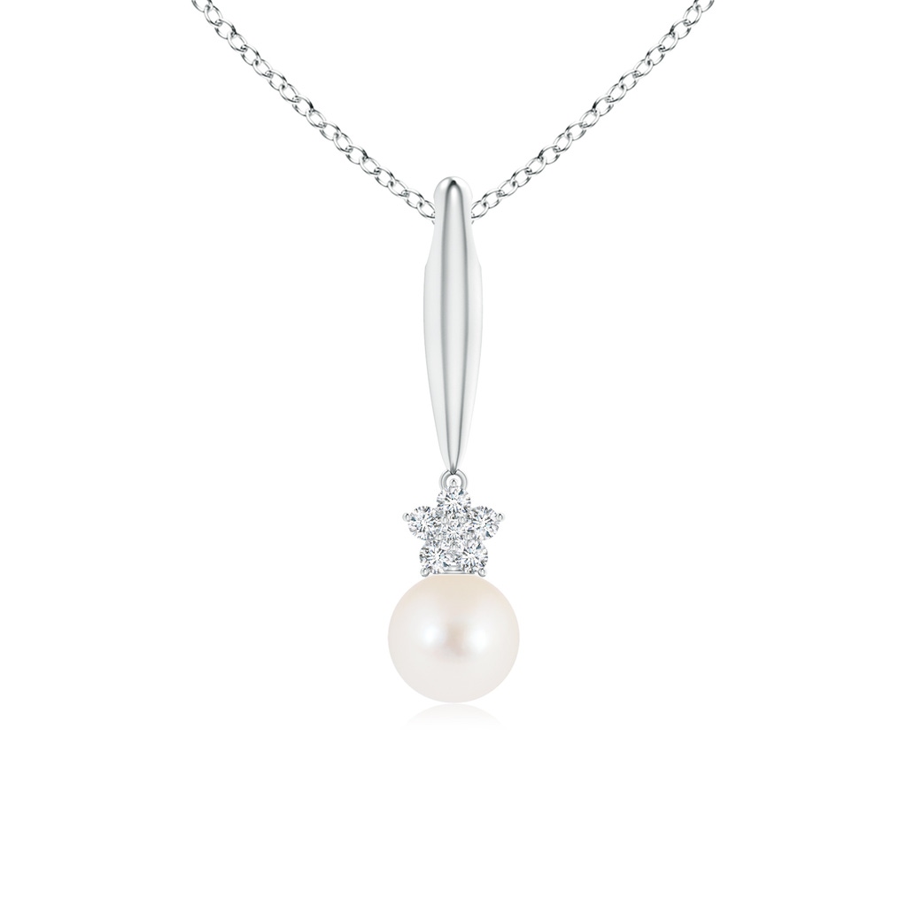 8mm AAA Freshwater Pearl Drop Pendant with Diamond Flower in White Gold