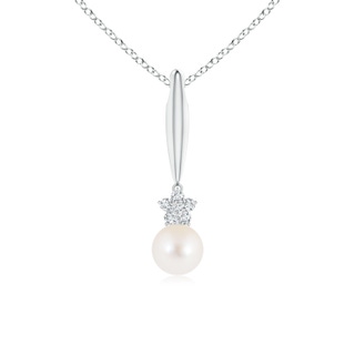 8mm AAA Freshwater Pearl Drop Pendant with Diamond Flower in White Gold