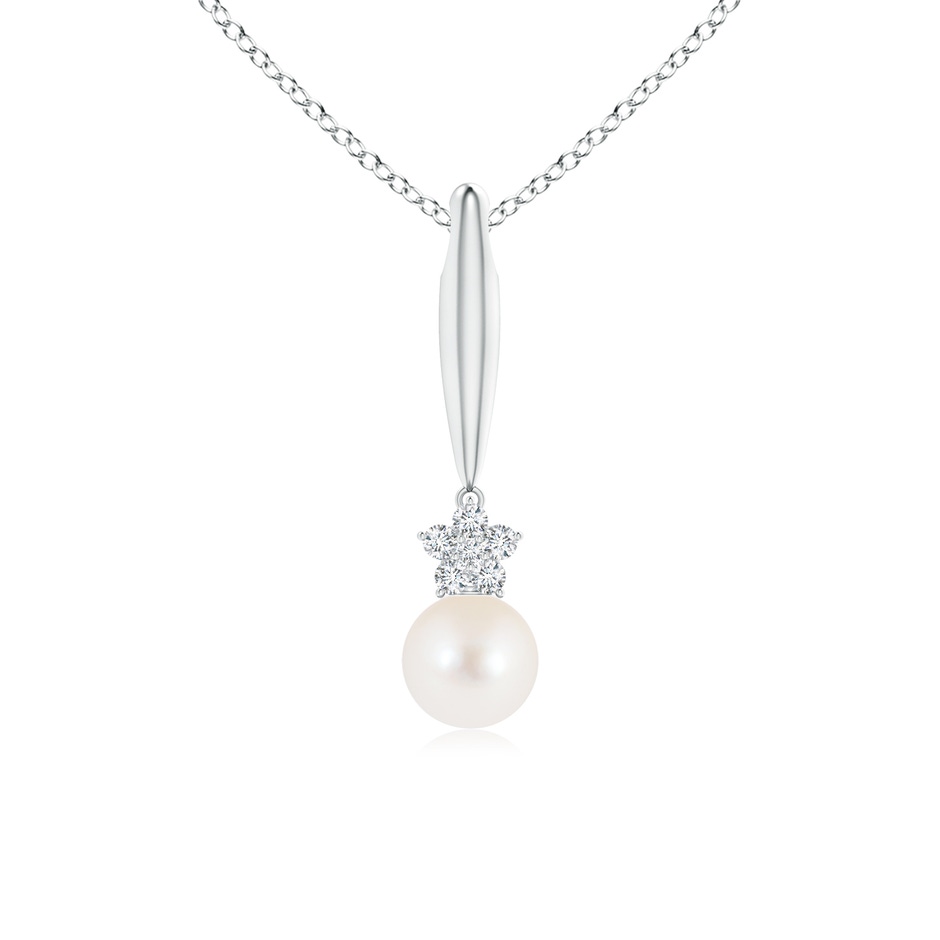 8mm AAA Freshwater Pearl Drop Pendant with Diamond Flower in White Gold 