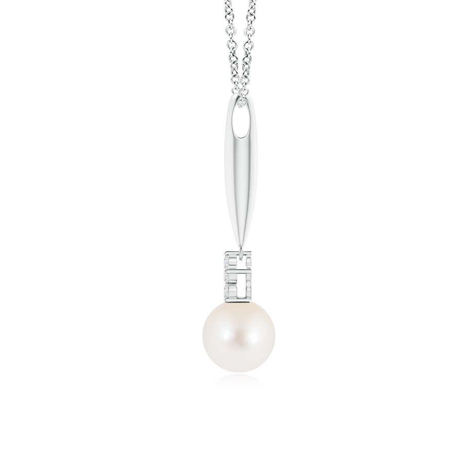 8mm AAA Freshwater Pearl Drop Pendant with Diamond Flower in White Gold product image