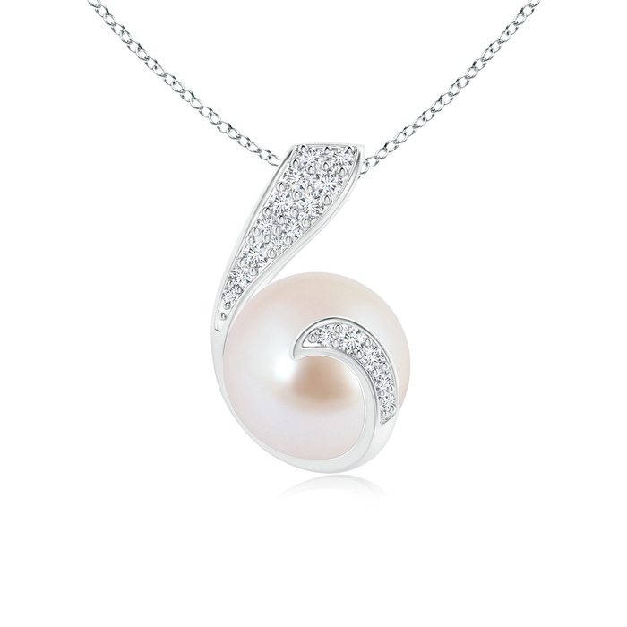 8mm AAA Akoya Cultured Pearl Pendant with Diamond Twist in White Gold 