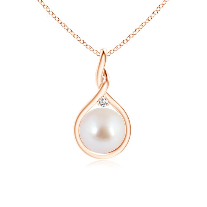 8mm AAA Japanese Akoya Pearl and Diamond Twisted Bale Pendant in Rose Gold
