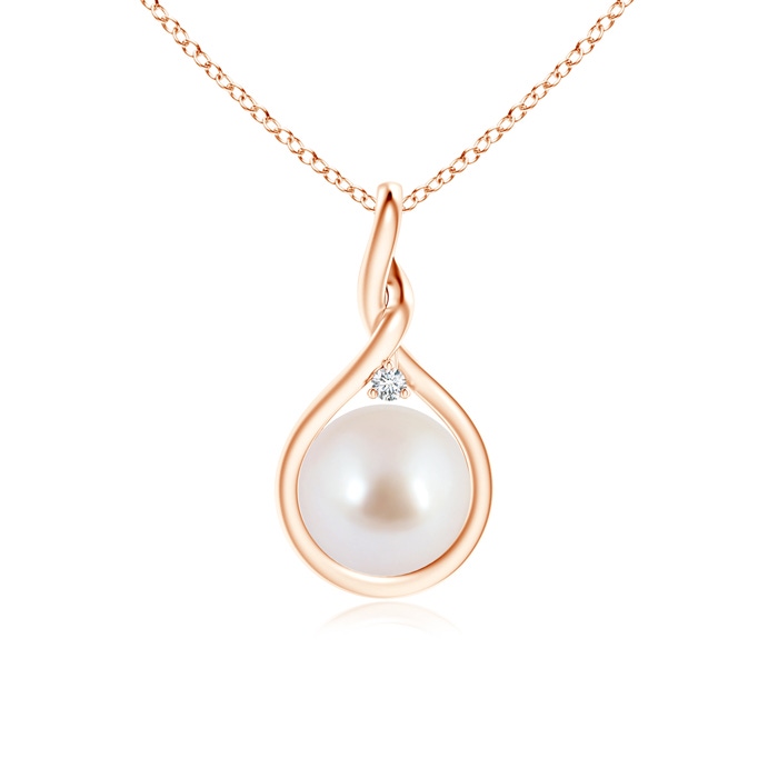 8mm AAA Japanese Akoya Pearl and Diamond Twisted Bale Pendant in Rose Gold
