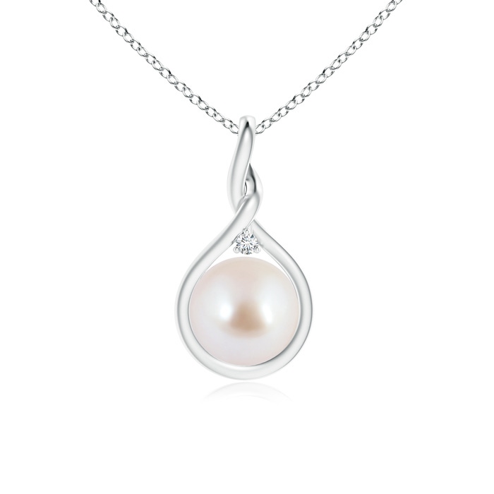 8mm AAA Japanese Akoya Pearl and Diamond Twisted Bale Pendant in S999 Silver 