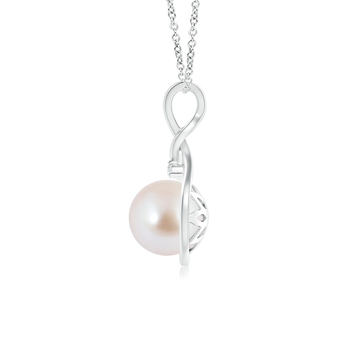 8mm AAA Japanese Akoya Pearl and Diamond Twisted Bale Pendant in S999 Silver product image