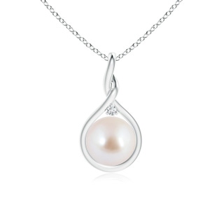 8mm AAA Japanese Akoya Pearl and Diamond Twisted Bale Pendant in White Gold