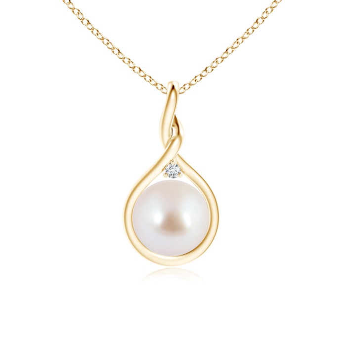 8mm AAA Japanese Akoya Pearl and Diamond Twisted Bale Pendant in Yellow Gold 