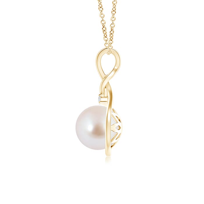 8mm AAA Japanese Akoya Pearl and Diamond Twisted Bale Pendant in Yellow Gold