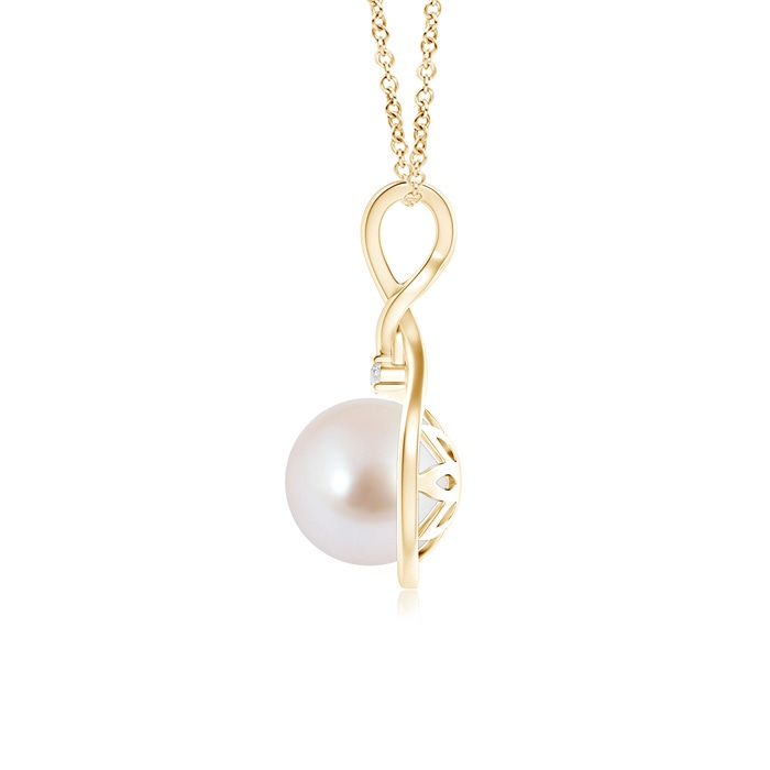 8mm AAA Japanese Akoya Pearl and Diamond Twisted Bale Pendant in Yellow Gold product image