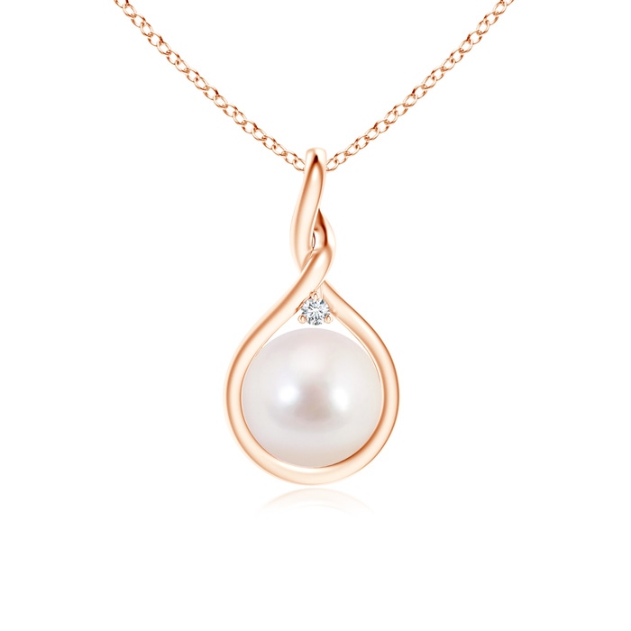 8mm AAAA Japanese Akoya Pearl and Diamond Twisted Bale Pendant in Rose Gold