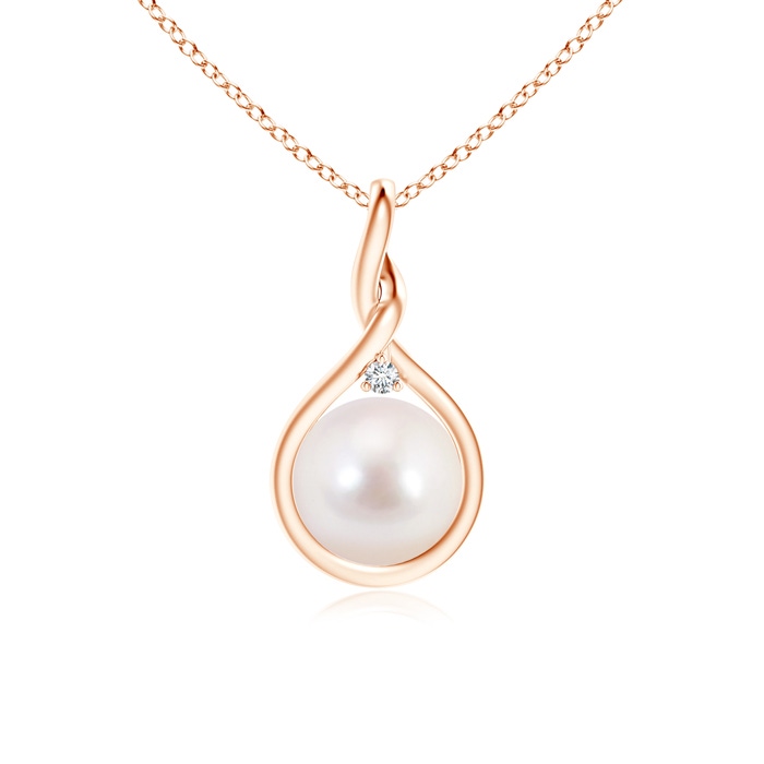 8mm AAAA Japanese Akoya Pearl and Diamond Twisted Bale Pendant in Rose Gold 