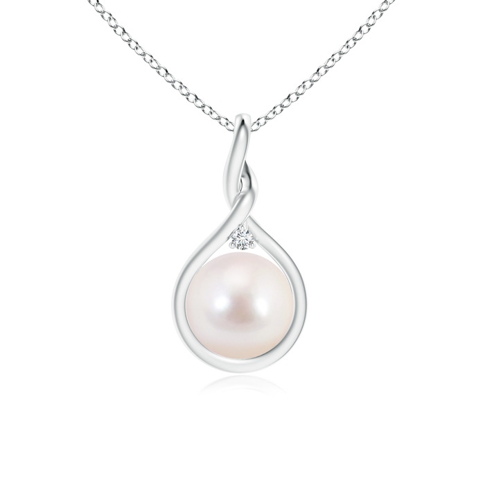 8mm AAAA Japanese Akoya Pearl and Diamond Twisted Bale Pendant in S999 Silver