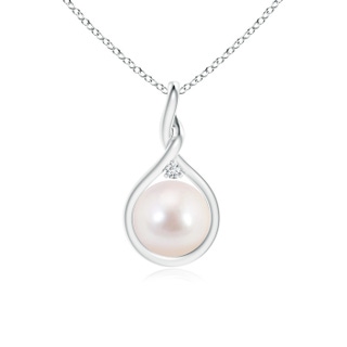 8mm AAAA Japanese Akoya Pearl and Diamond Twisted Bale Pendant in S999 Silver