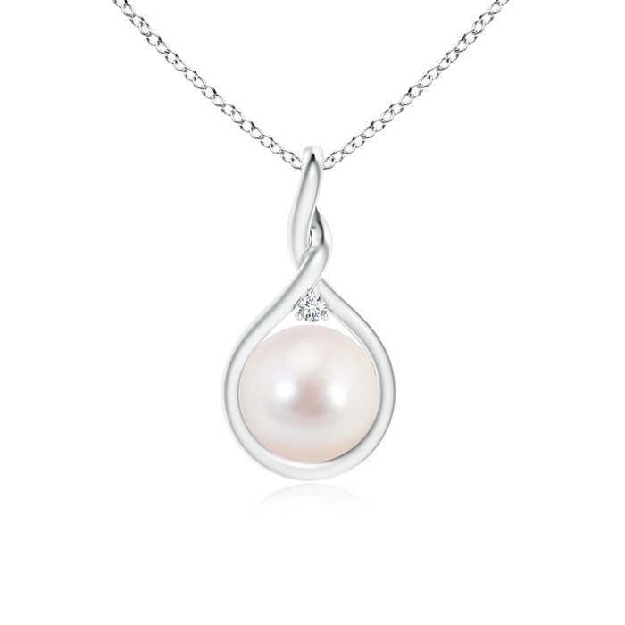 8mm AAAA Japanese Akoya Pearl and Diamond Twisted Bale Pendant in S999 Silver 