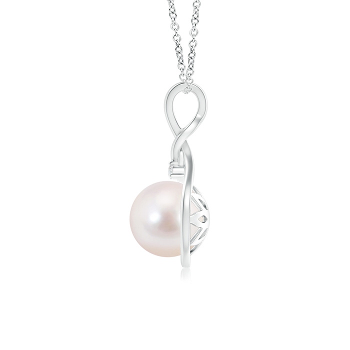8mm AAAA Japanese Akoya Pearl and Diamond Twisted Bale Pendant in S999 Silver product image