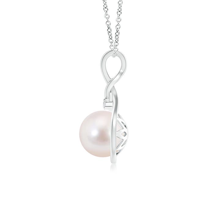 8mm AAAA Japanese Akoya Pearl and Diamond Twisted Bale Pendant in White Gold