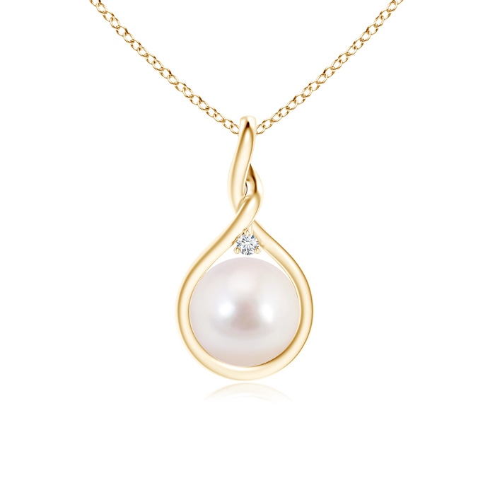 8mm AAAA Japanese Akoya Pearl and Diamond Twisted Bale Pendant in Yellow Gold