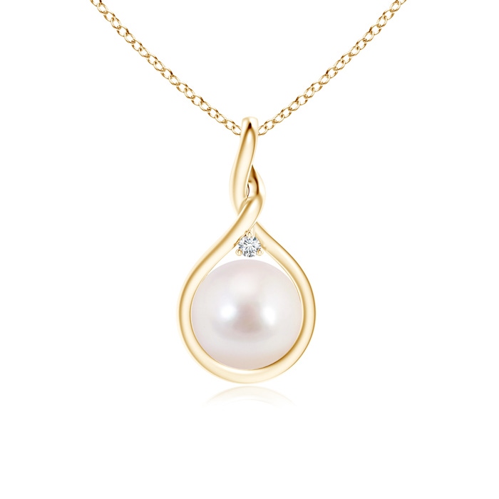 8mm AAAA Japanese Akoya Pearl and Diamond Twisted Bale Pendant in Yellow Gold 