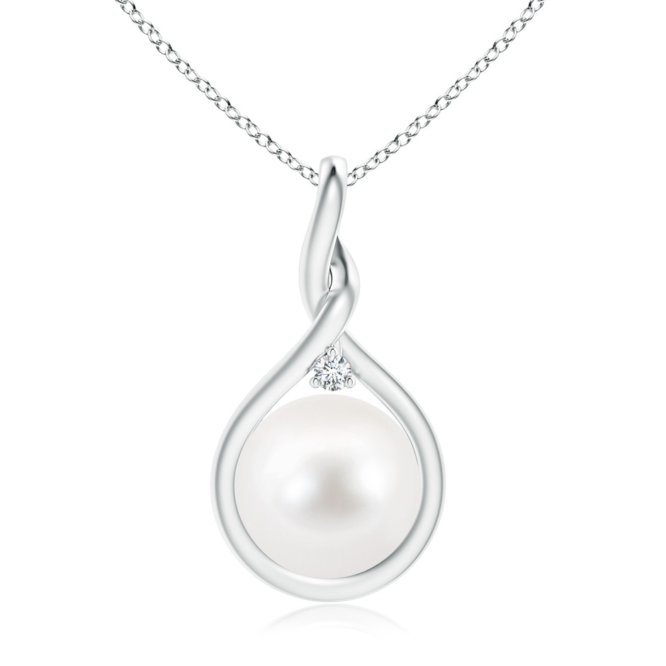10mm AA Freshwater Pearl and Diamond Twist Bale Pendant in S999 Silver 