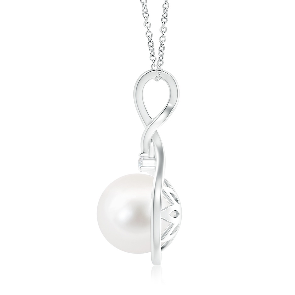 10mm AA Freshwater Pearl and Diamond Twist Bale Pendant in S999 Silver product image